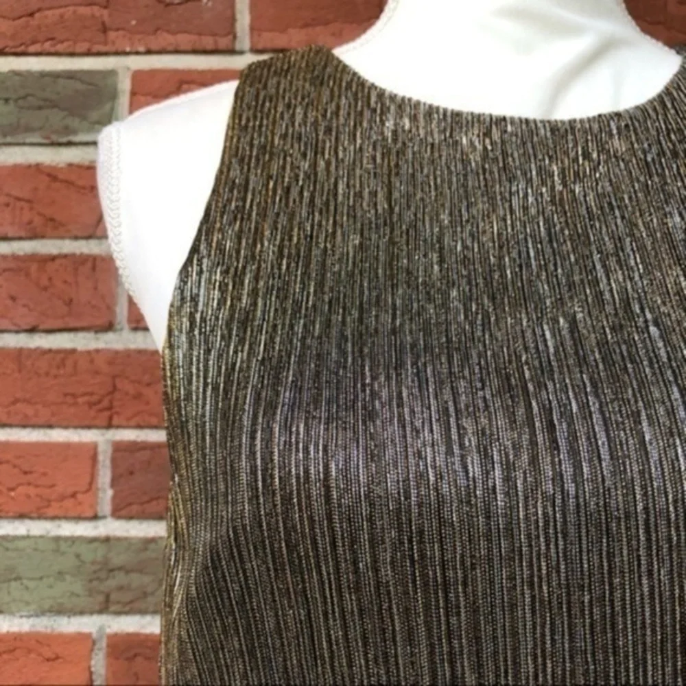Tahari ASL Asymmetrical Black Gold Metallic Overlay Sleeveless Dress 👗 - Picture 3 of 11
